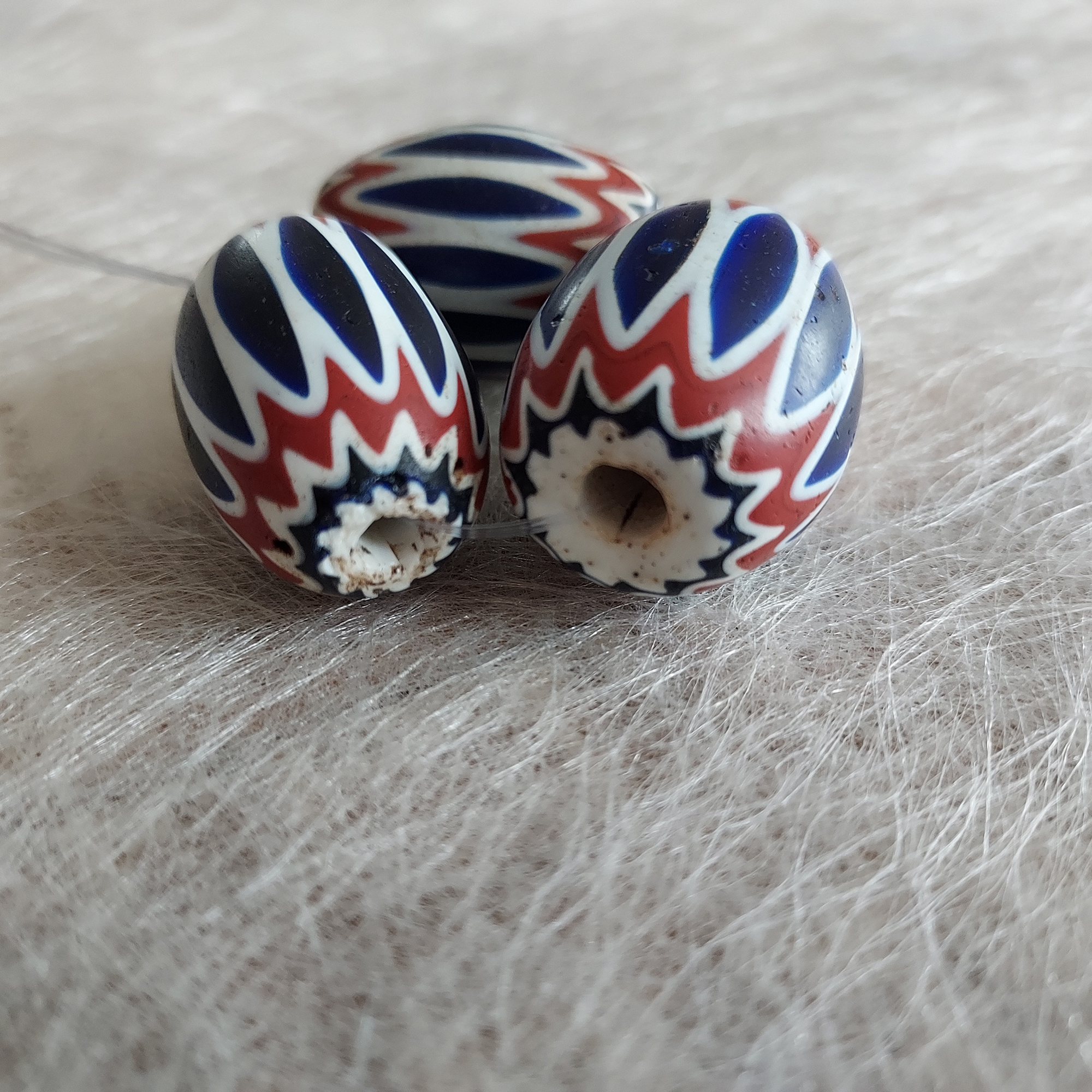 Three Venetian six layer chevron beads
