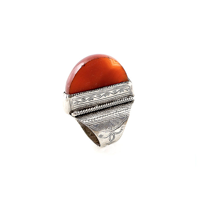 Tuareg Silver Ring with Carnelian Agate US 9, Mali