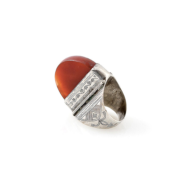 Tuareg Silver Ring with Carnelian Agate US 9, Mali - Image 3