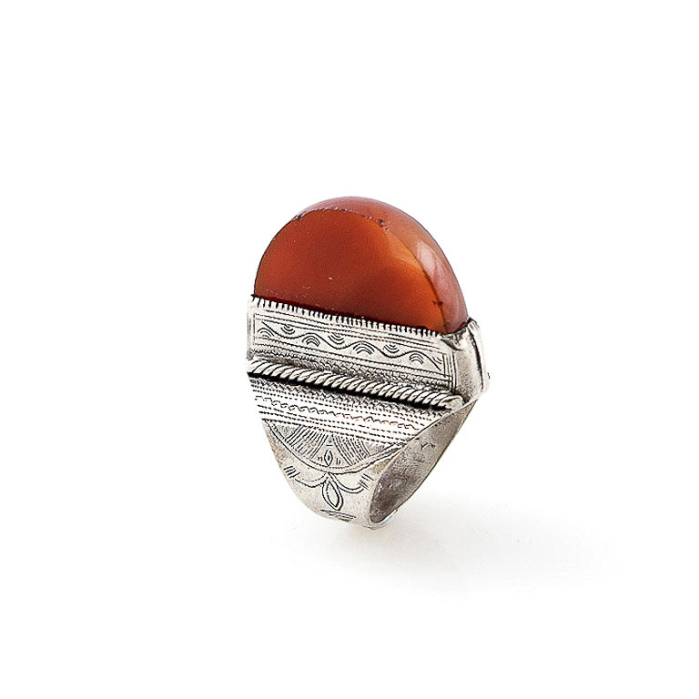 Tuareg Silver Ring with Carnelian Agate US 9, Mali - Image 2