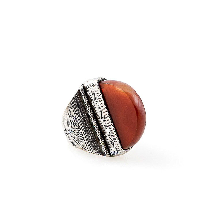 Tuareg Silver Ring with Carnelian Agate US 9, Mali - Image 5