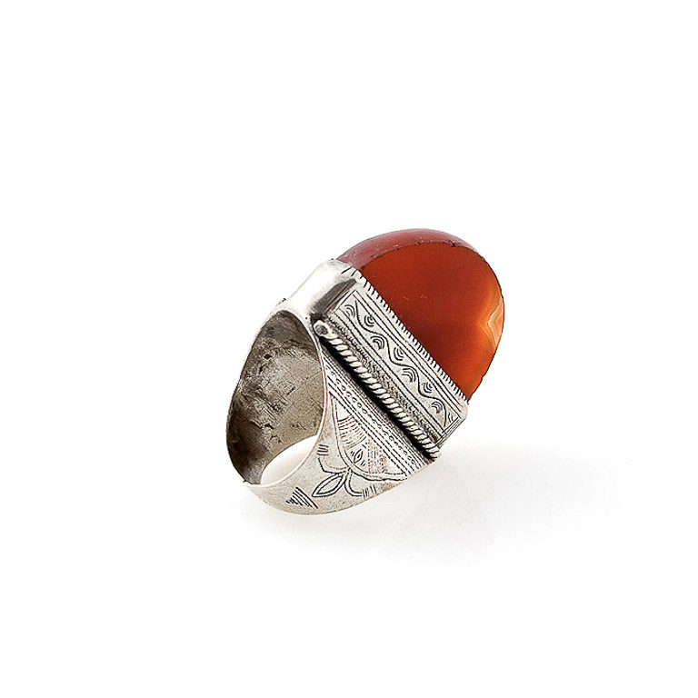 Tuareg Silver Ring with Carnelian Agate US 9, Mali - Image 4