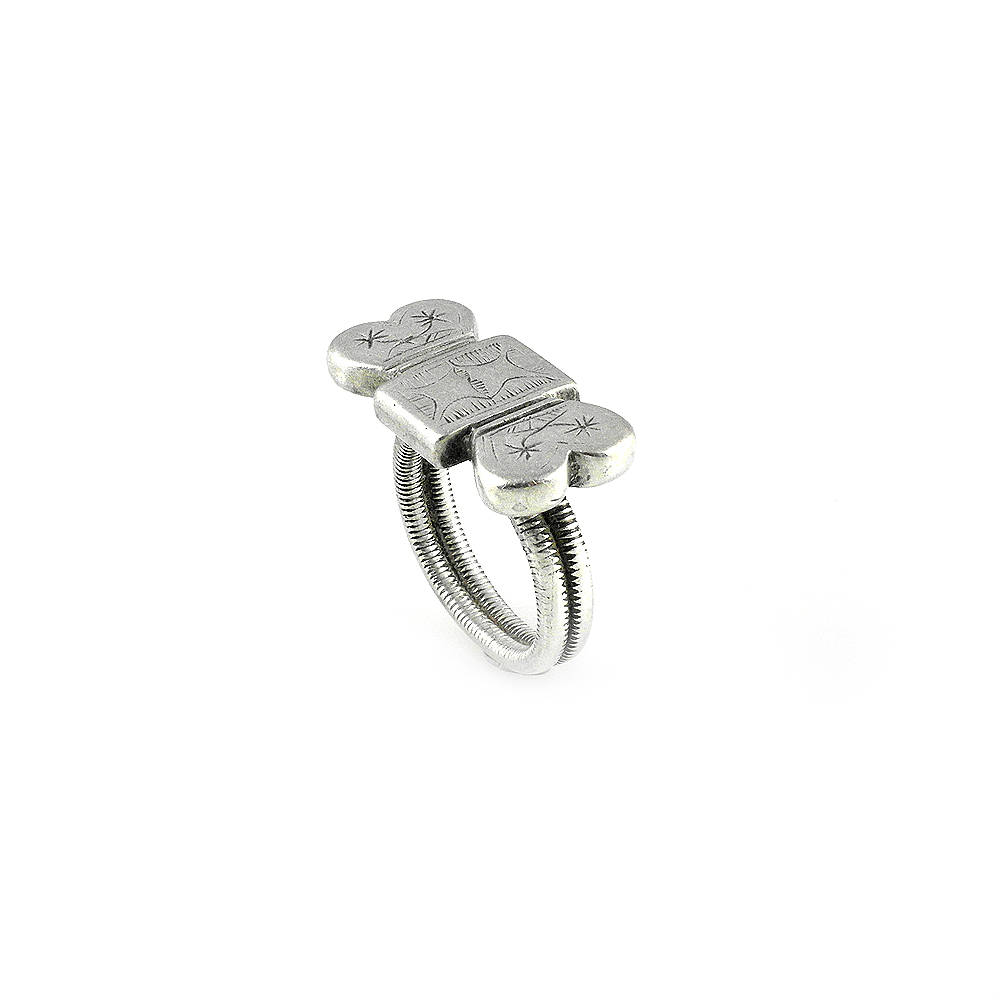 Fulani Silver Ring with Heart Motifs Size 8 1/2, Mali