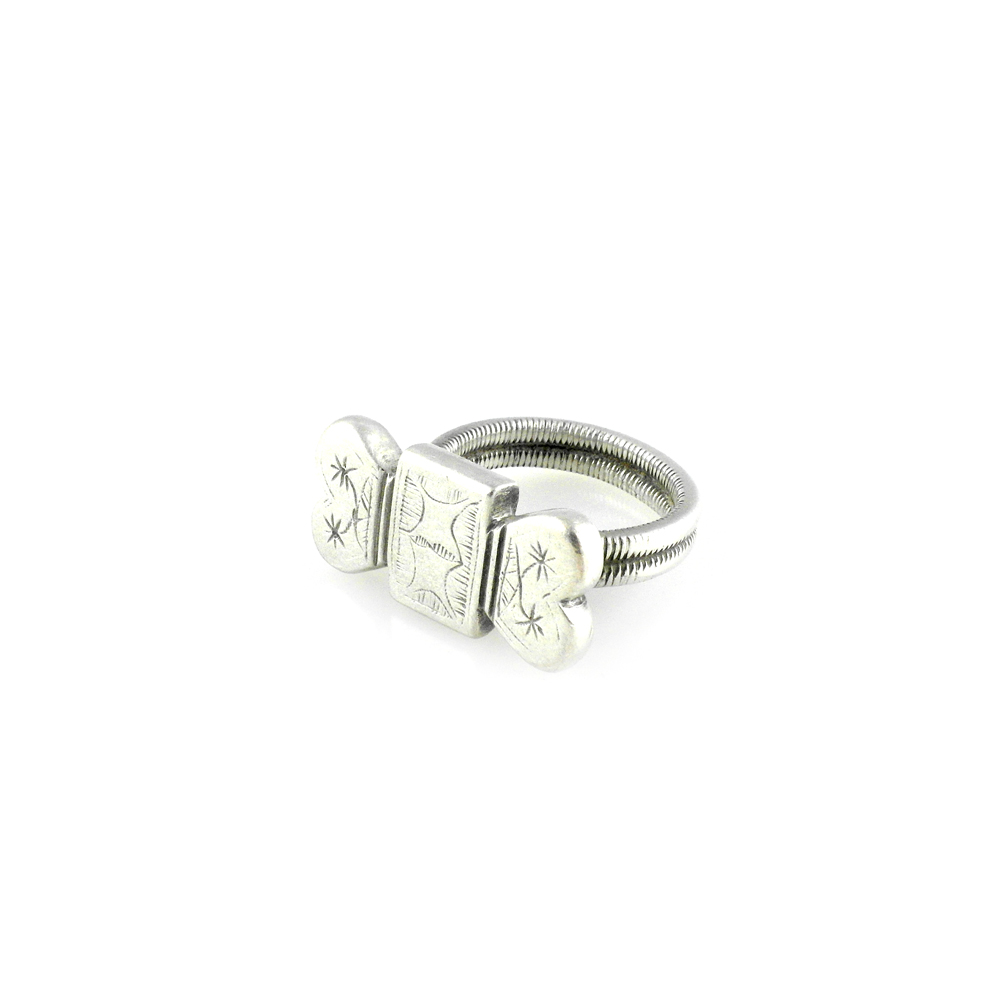 Fulani Silver Ring with Heart Motifs Size 8 1/2, Mali - Image 3