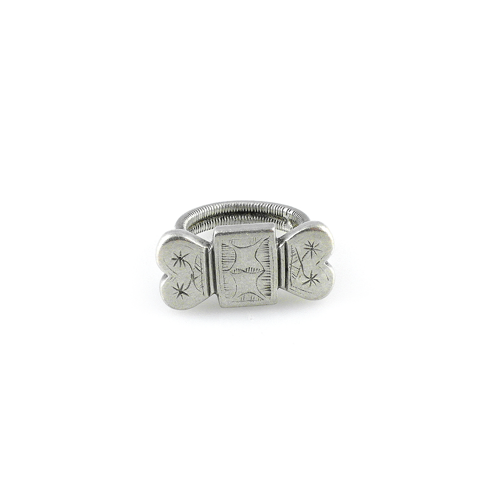 Fulani Silver Ring with Heart Motifs Size 8 1/2, Mali - Image 2