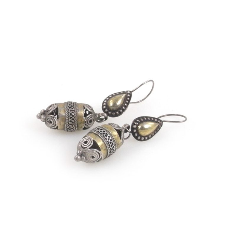 Turkoman Silver and Vermeil Earrings, Central Asia