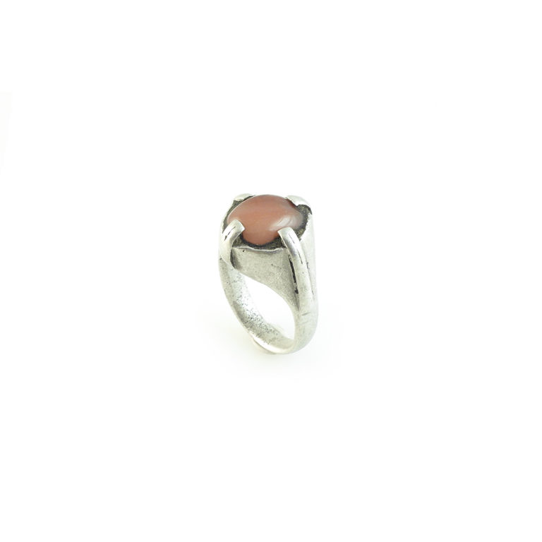 Tuareg Silver Caravaner Ring with Carnelian US Size 7 1/2, Mali - Image 2