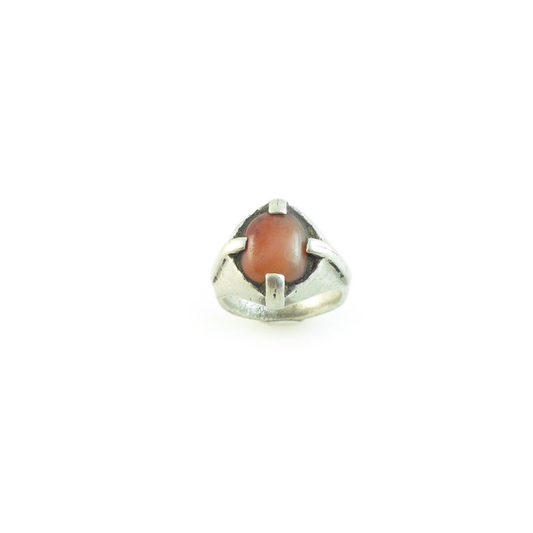 Tuareg Silver Caravaner Ring with Carnelian US Size 7 1/2, Mali