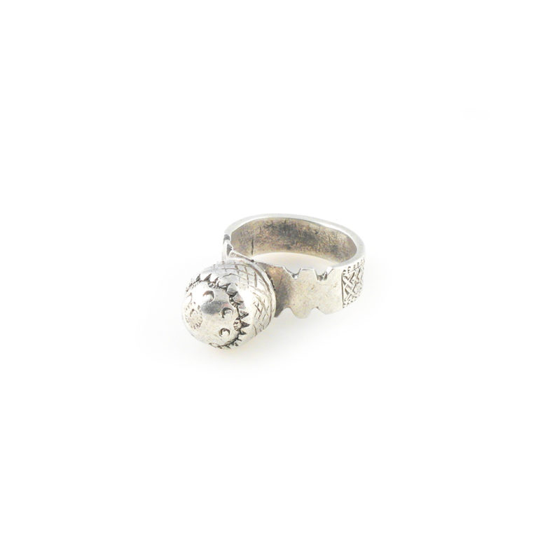 Fulani Silver Amulet Domed Ring US Size 12, Mali
