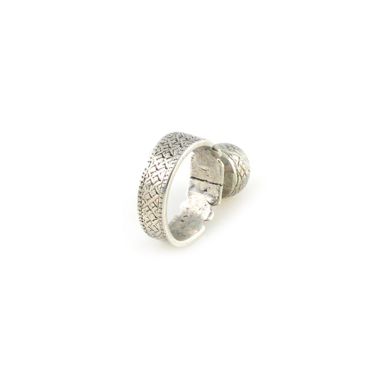 Fulani Silver Amulet Domed Ring US Size 12, Mali - Image 5