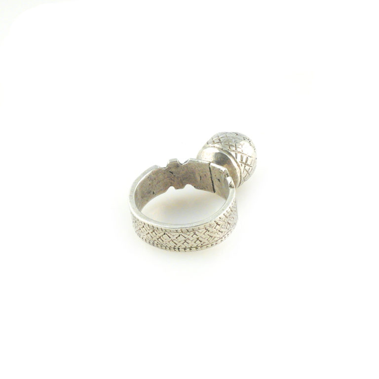 Fulani Silver Amulet Domed Ring US Size 12, Mali - Image 4