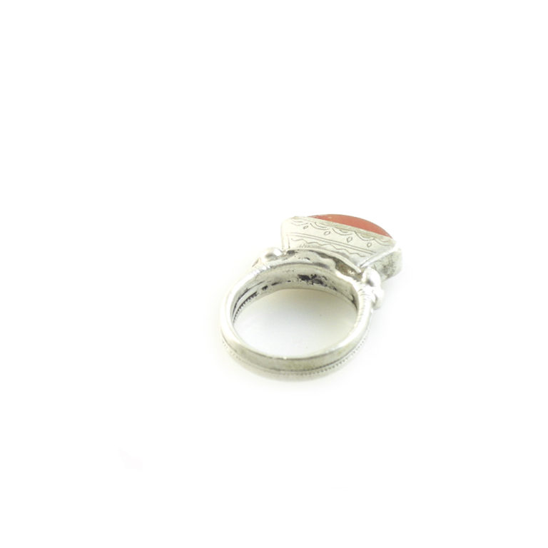 Tuareg Silver Ring inset with Agate Stone Tanfouk-US Size 10, Mali - Image 5
