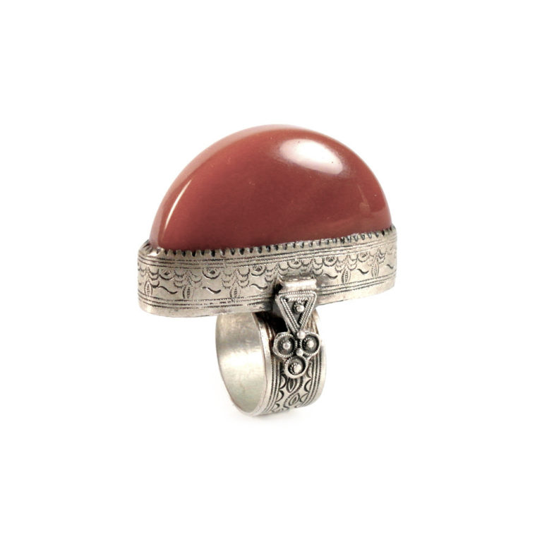 tuareg statement ring inset with a large red jasper agate stone from mali in africa