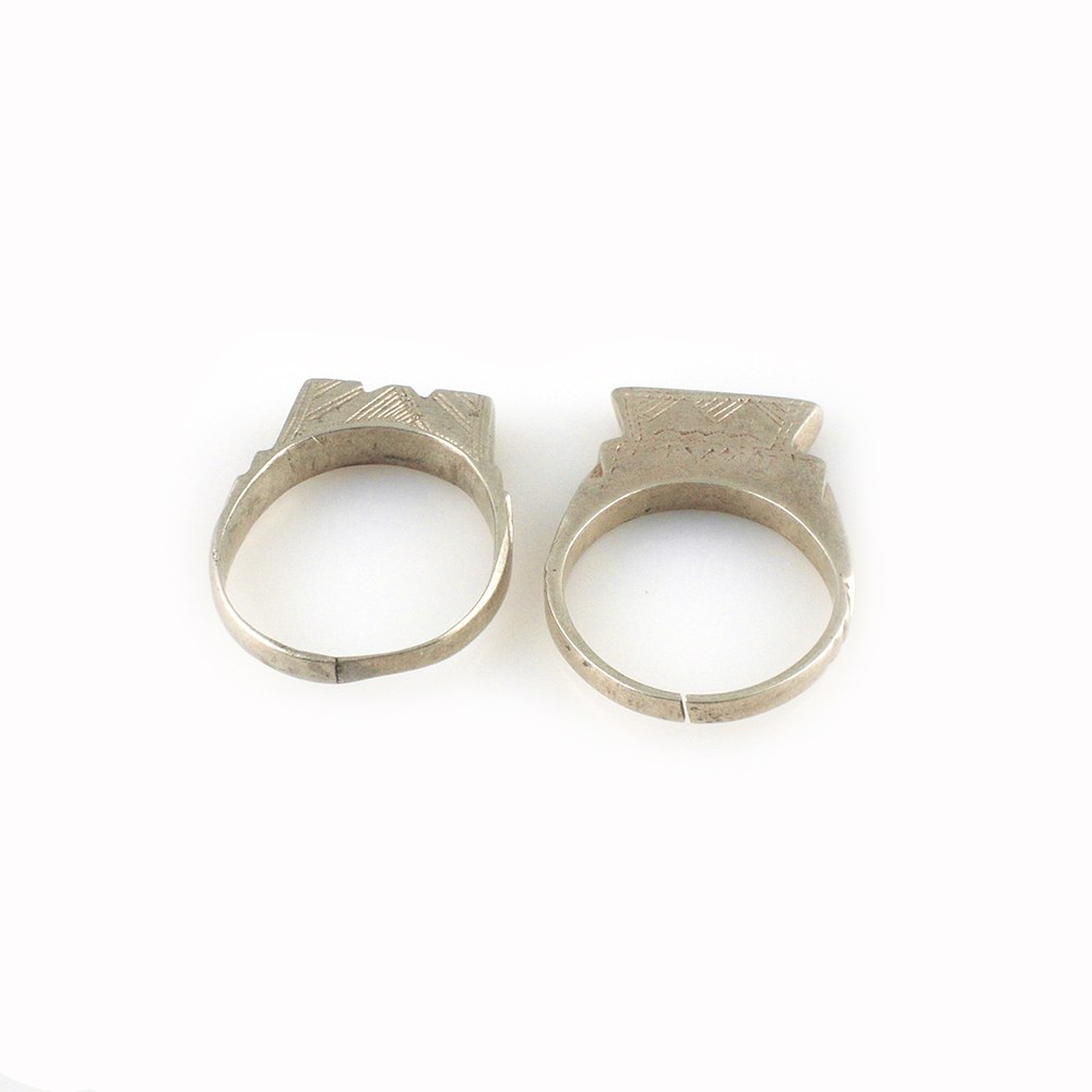 Two Very Old Tuareg Silver Rings-Sizes 10 1/2 and 10 3/4, Mali