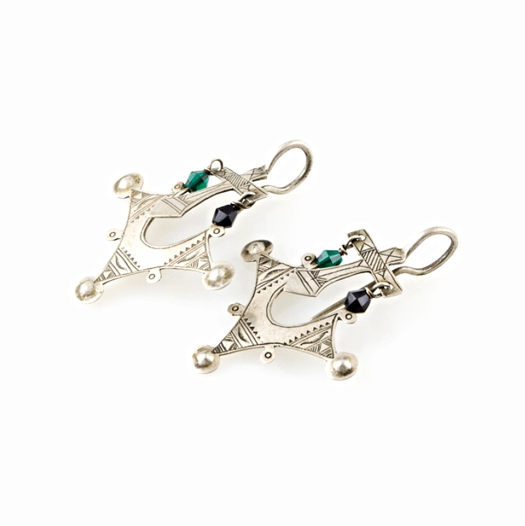 Tuareg Silver Earrings with Glass Beads, Niger - Image 2
