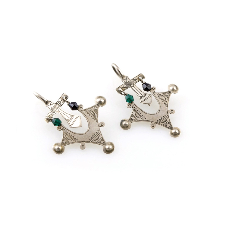 Tuareg Silver Earrings with Glass Beads, Niger