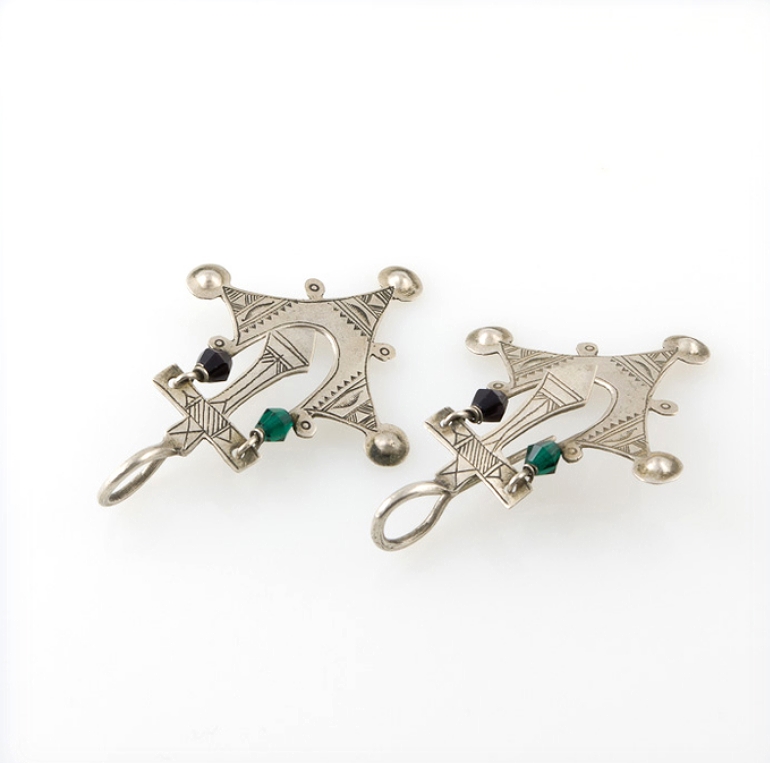 Tuareg Silver Earrings with Glass Beads, Niger - Image 3