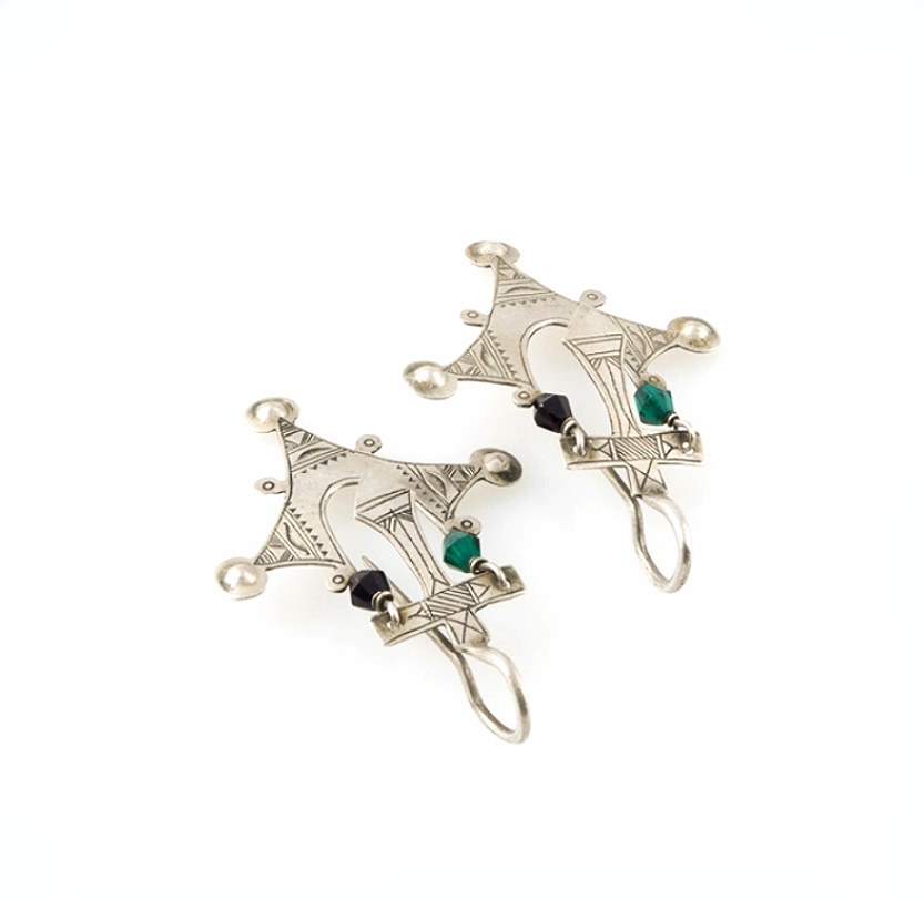 Tuareg Silver Earrings with Glass Beads, Niger - Image 4