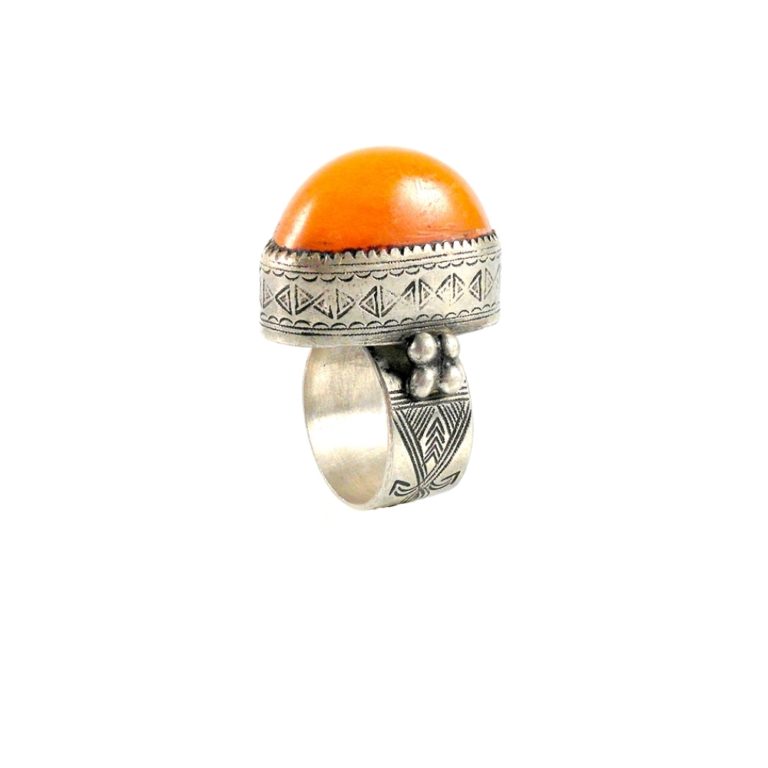 Tuareg Ring with Copal Amber Cabochon, Mali