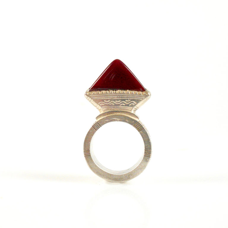 Tuareg Silver Ring Tisek with Agate Stone Tanfouk, Mali - Image 3