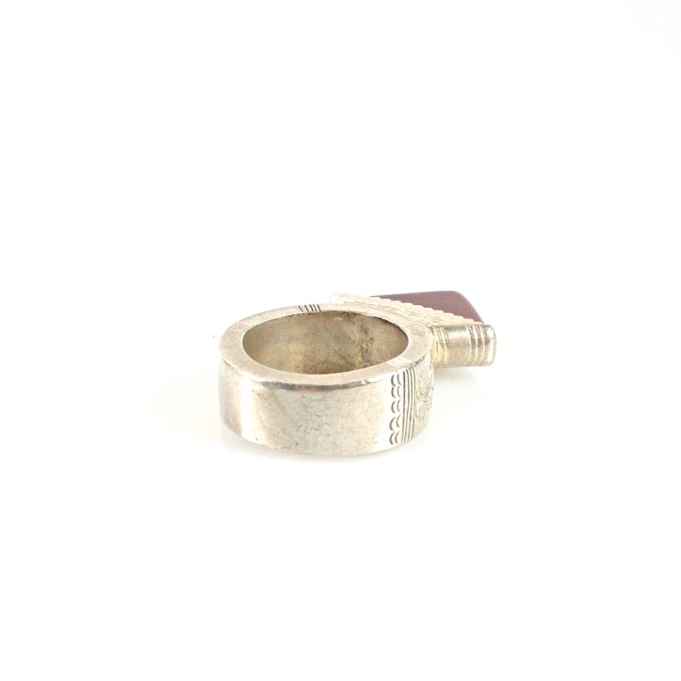 Tuareg Silver Ring Tisek with Agate Stone Tanfouk, Mali - Image 2