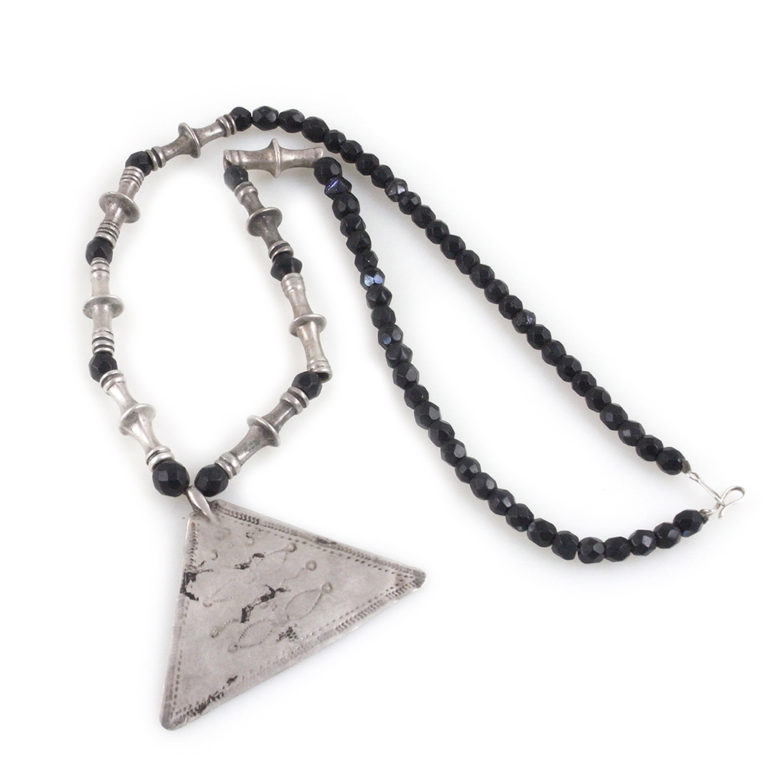 Tuareg Silver Takassa Necklace and Vintage Beads, Niger - Image 2