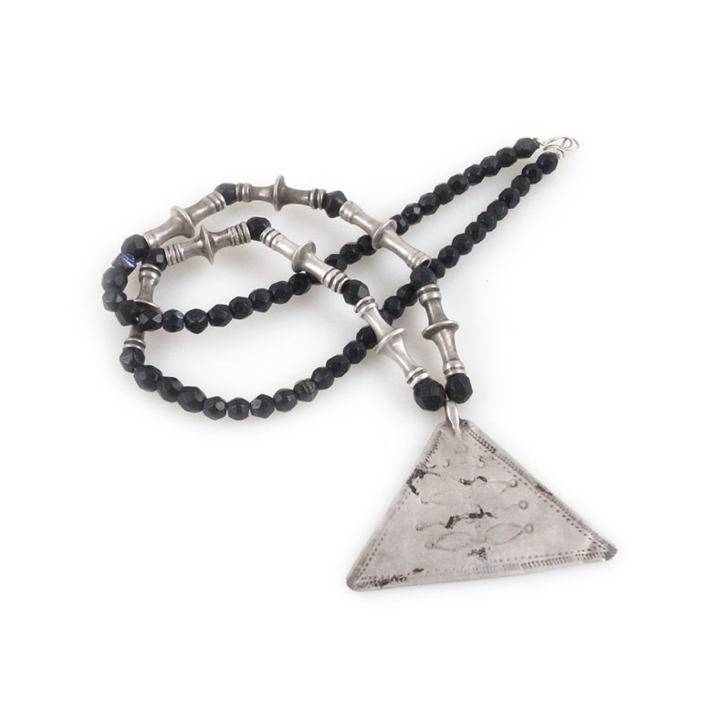 Tuareg Silver Takassa Necklace and Vintage Beads, Niger - Image 4