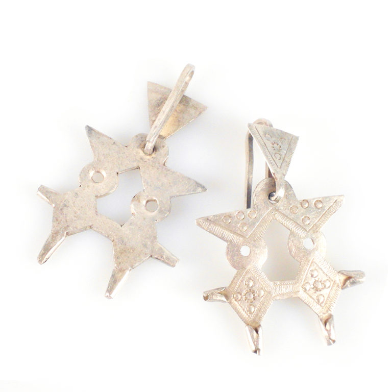 Vintage Tuareg Silver Earrings of Double Agadez Cross, Mali - Image 2