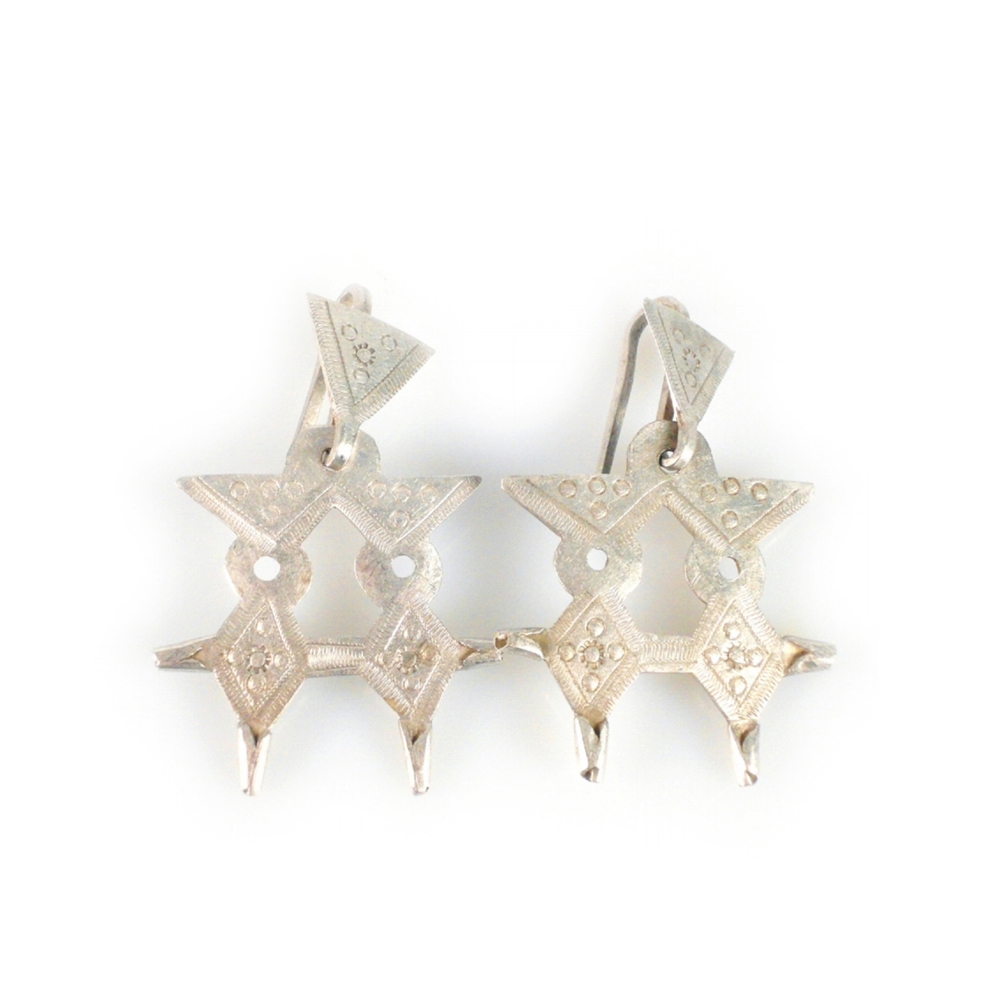 Vintage Tuareg Silver Earrings of Double Agadez Cross, Mali - Image 5