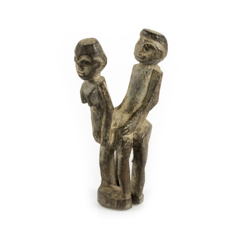 Old Lobi Wood Bateba Bêtise Mating Couple Figures with Sacrificial Patina, Burkina Faso
